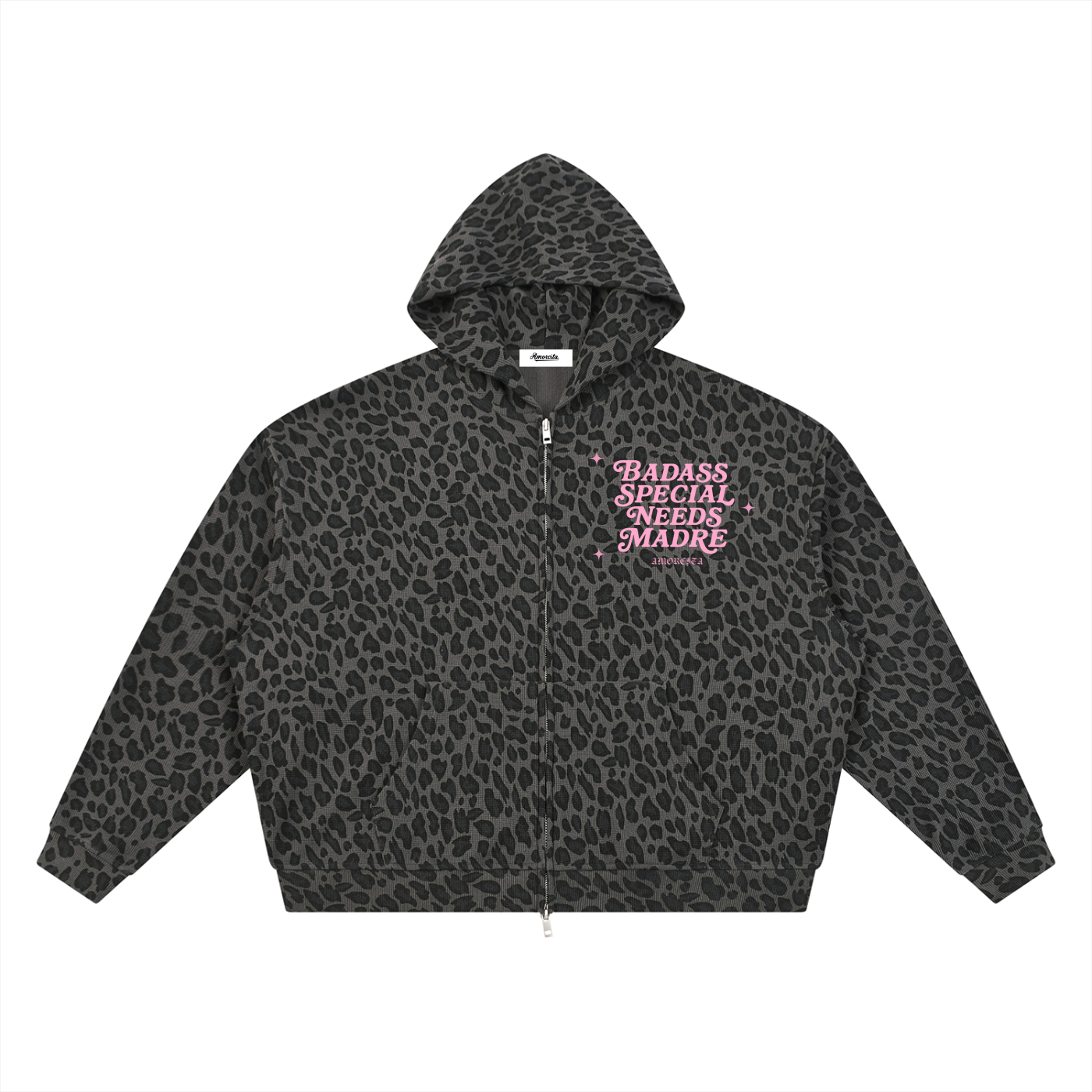 Badass Special Needs Madre Leopard Print Waffle Full Zip Hoodie