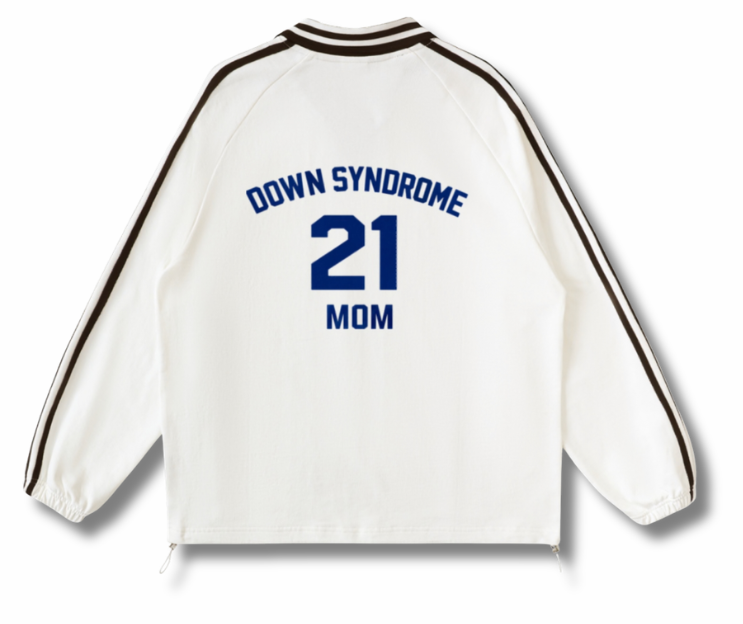 Contrast Striped Down syndrome Mom Baseball Sweatshirt