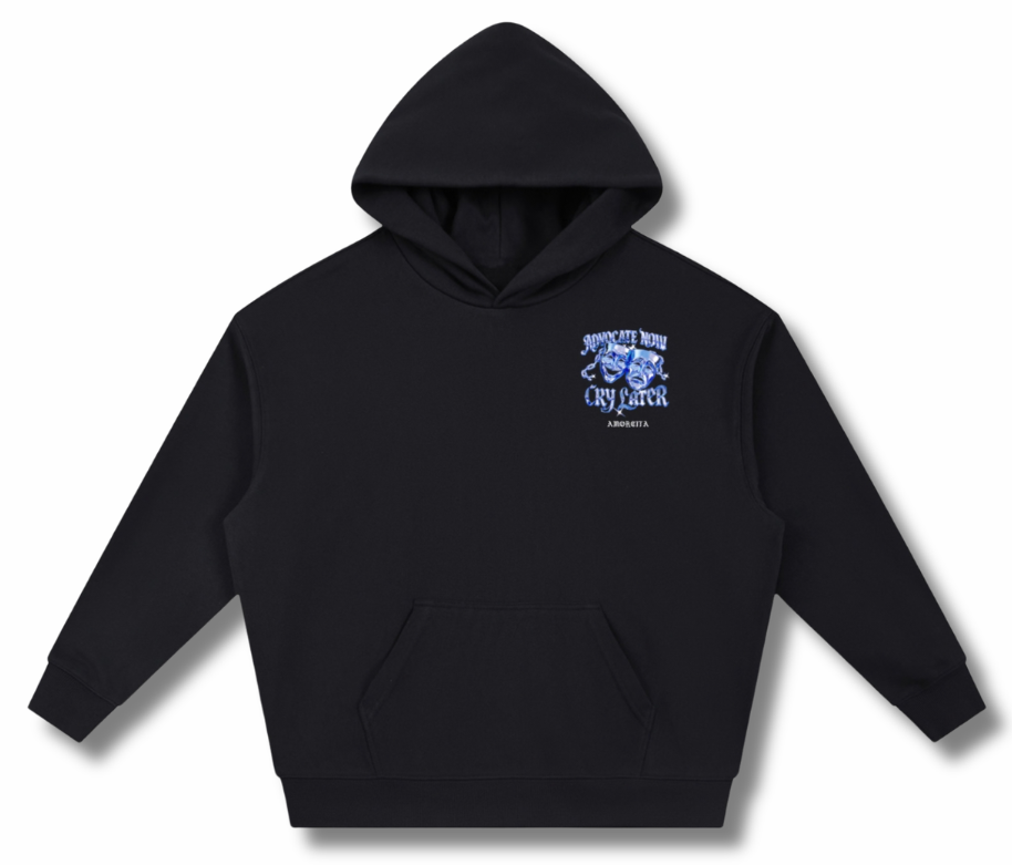 Chrome Advocate now cry later boxy drop shoulder hoodie