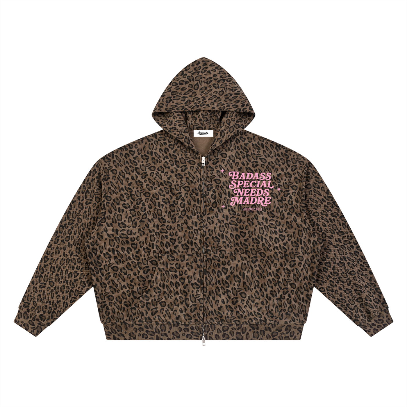 Badass Special Needs Madre Leopard Print Waffle Full Zip Hoodie
