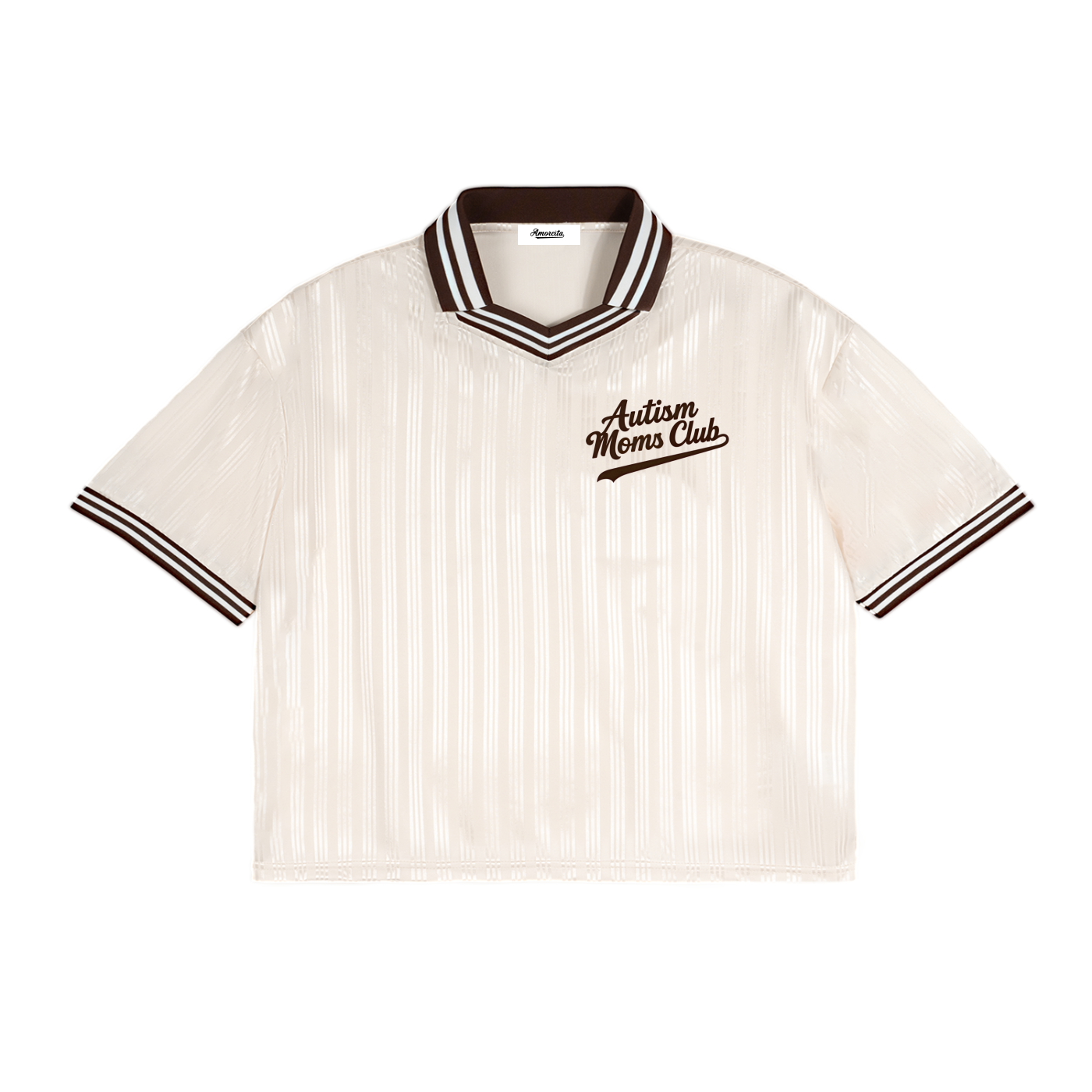 Contrast striped polo collar Autism Moms club shirt