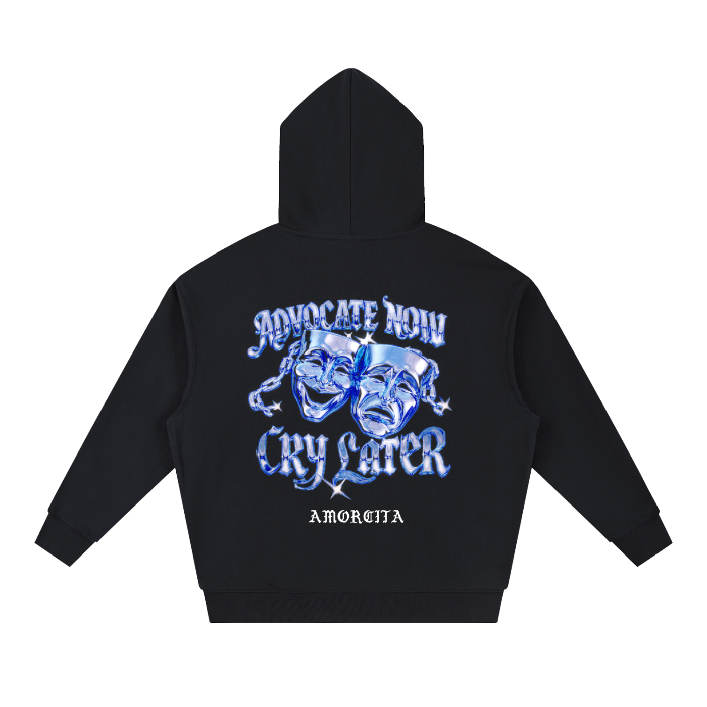 Chrome Advocate now cry later boxy drop shoulder hoodie